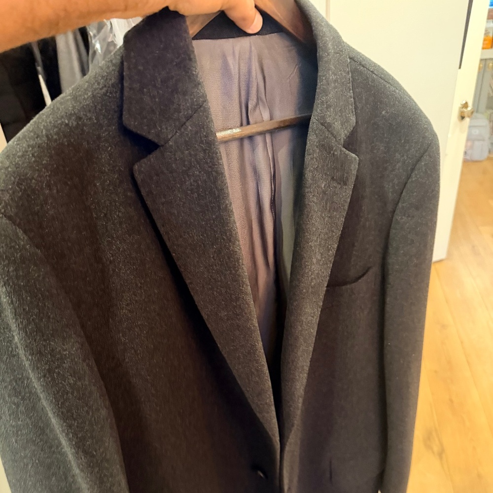 Saks Fifth Avenue Dark Gray Cashmere Wool Peacoat Top Coat Jacket